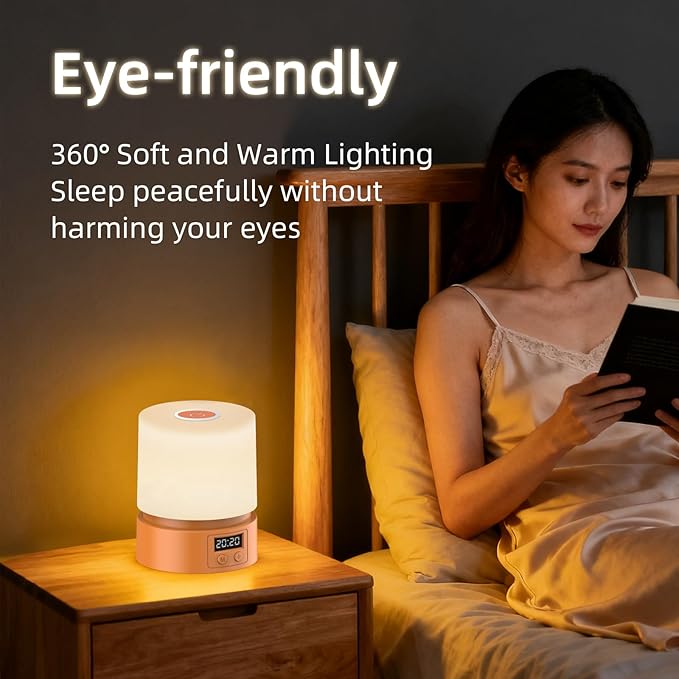 Nursery Night Light with Clock for Kids, Touch Lamp Bedside Desk Lamp, Portable Breastfeeding Night Lamp for Baby, 3 Color Stepless Dimming Up for Restaurant,Bedroom,Rechargeable (Orange)