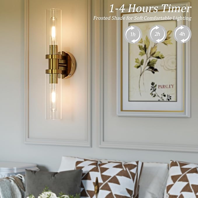 Battery Operated Wall Sconces Set of 2, Rechargeable Wireless Wall Lights Remote Control, 10000mAh Not Hardwired Timer Dimmable Wall Lamps for Living Room Bedroom Entryway Entryway Gold 16.5 Inch