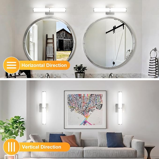 OOWOLF 17.3Inch Modern Vanity Light Fixture with Switch, 12W 5000K Led Bathroom Light Fixture Over Mirror, Hardwired, Brushed Nickel 1200LM Vanity Light Bar for Mirror Bedroom Hallway Living Room