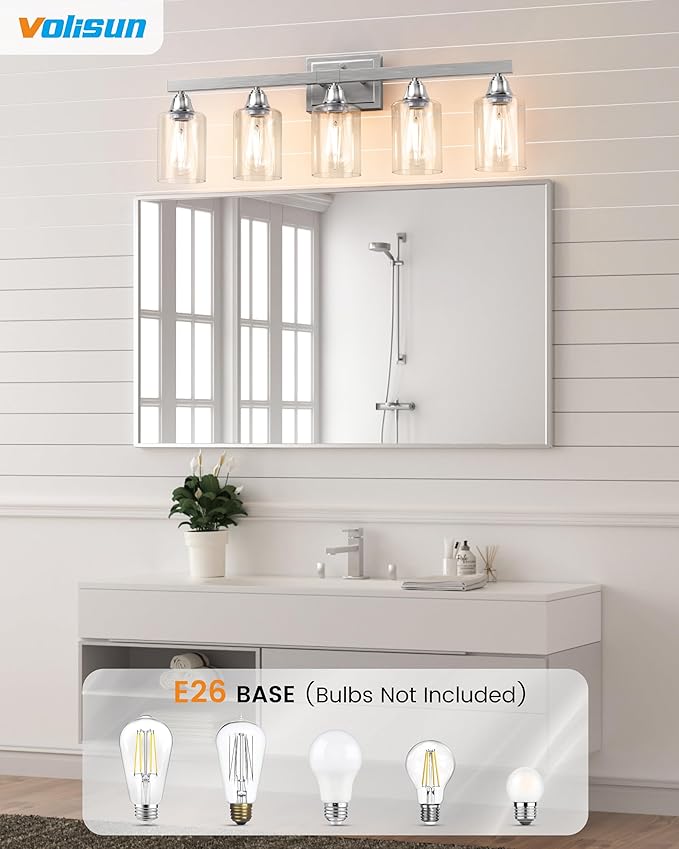 VOLISUN Bathroom Light Fixtures, Bathroom Vanity Light Over Mirror, Modern Vanity Lights for Bathrooms, Bathrooms Lights Fixtures Over Mirror with Clear Glass Shades