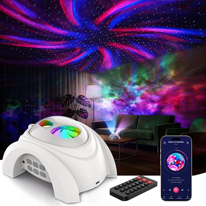 Rossetta Dual Lens Galaxy Projector, Star Projector for Bedroom with White Noise & Bluetooth Speaker, Remote, Timer, Aurora & Nebula Night Light for Easter, Party, Yoga, Gifts for Kids Adult Teen