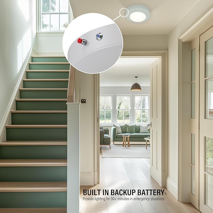 6 Inch LED Emergency Disk Light Kit with Battery Backup, Ceiling Mount Emergency Lights, Dimmable, 120-277V, 15W, 1000lm, CRI90, 5CCT Selectable, ETL & Wet Rated, White, 1 Pack