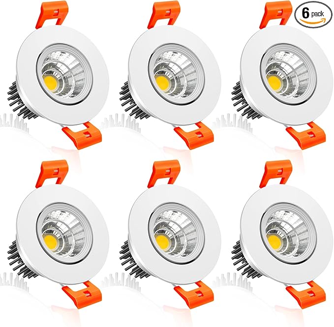 inShareplus 2 Inch LED Downlight, 3W Recessed Lighting COB Dimmable, 5000K Daylight White, CRI80, Ceiling Lights with LED Driver, 6 Pack