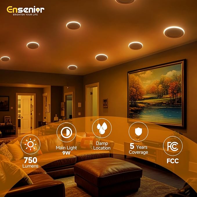 Ensenior 48 Pack 4 Inch LED Recessed Ceiling Light with Night Light, Dimmable, 2700K-5000K 5CCT, 1050LM 12W 120V, High Brightness Canless Wafer Downlight - ETL&FCC&IC