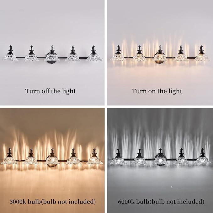 XIEDUN 37.4" 5 Light Vanity Light for Bathroom (Exclude G9 Bulb) Black Vanity Lights for Bathroom