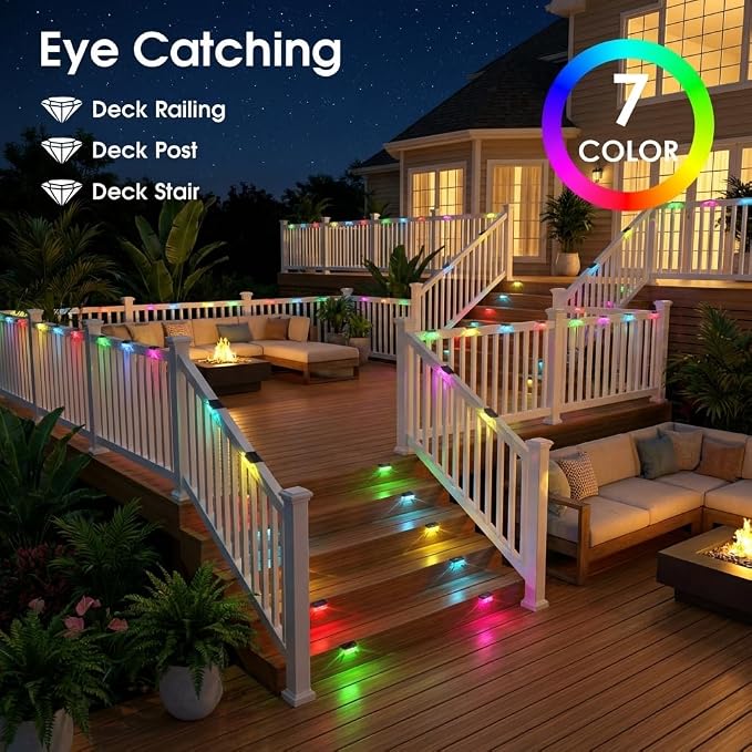 Eyrosa Solar Deck Lights Outdoor Waterproof Multicolor 16 Pack | Solar Lights for Outside, Stairs, Step, Fence, Yard, Garden, Patio, Pool, Railing