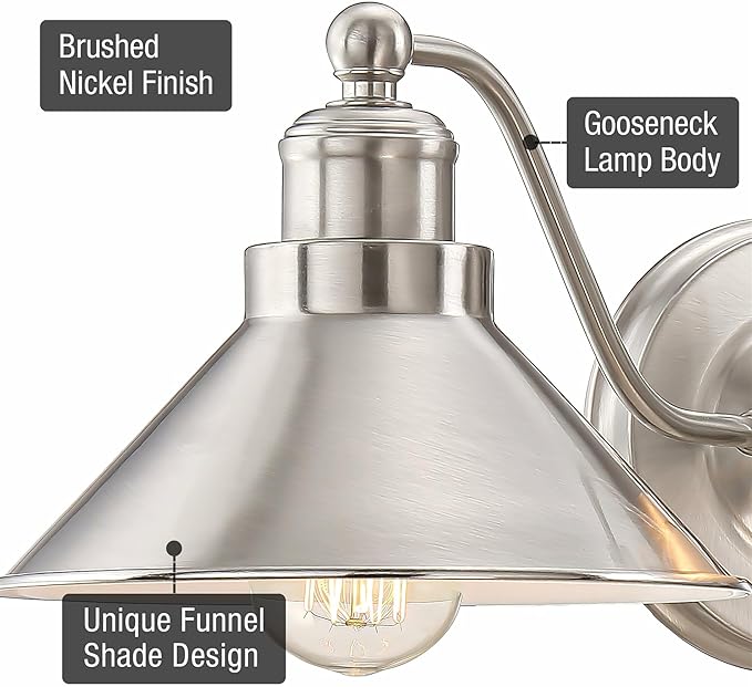 Kira Home Welton 25.5" 3-Light Modern Farmhouse Vanity Light with Funnel Shades, Industrial Silver Wall Sconce Bathroom Light, Brushed Nickel Finish