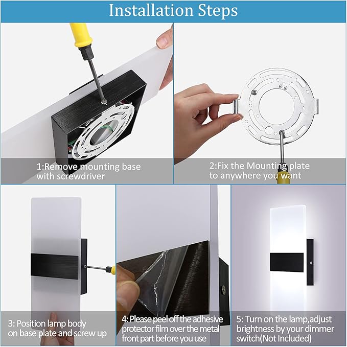 Lightess Modern Wall Sconces Set of Two Indoor LED Wall Mounted Lamp Hardwired Wall Lamp 12W for Bedroom Living Room Hallway, Cool White