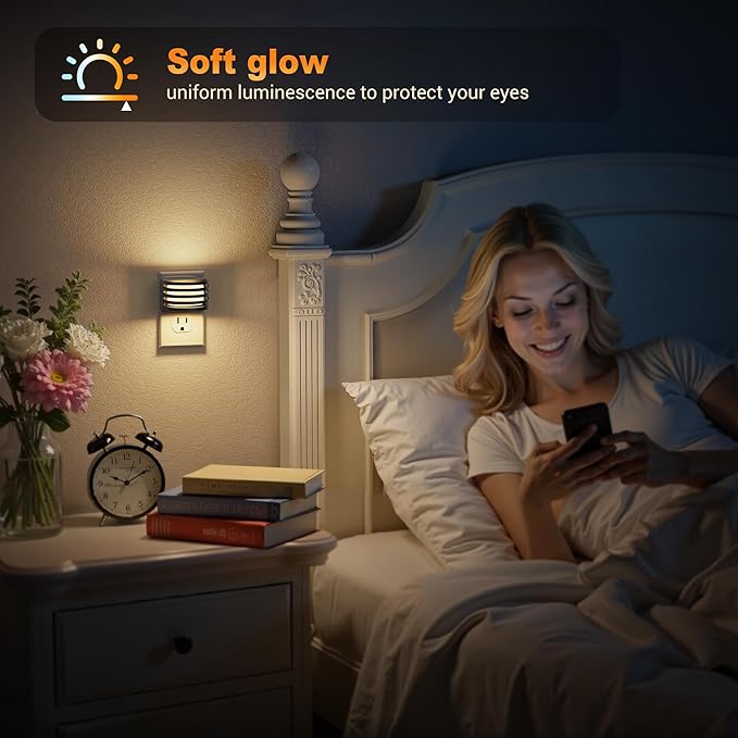JandCase LED Night Lights Plug into Wall, [2 Pack] Night Light with 3 Colors 3000K-5000K-Amber, 3 Level Brightness Adjustable Plug in Night Light, Dusk to Dawn Nightligts for Adults Bedroom Bathroom