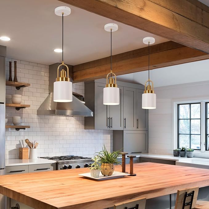 5.11-inch Diameter, Modern White Cylindrical Pendant Light, Suitable for Kitchen Island, Sink, Dining Room, Bedroom, Corridor, bar Counter in a Country-Nordic Style