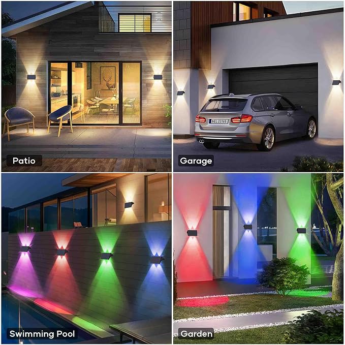 Fence Lights Solar Powered, 8-Pack Solar Fence Lights Up/Down Flexible Buttons, IP67 Waterproof for Outdoor, 100LM Bright, Auto Dusk to Dawn for Wall/Stairs/Yard/Railing/Deck/Pathway (White & RGB)