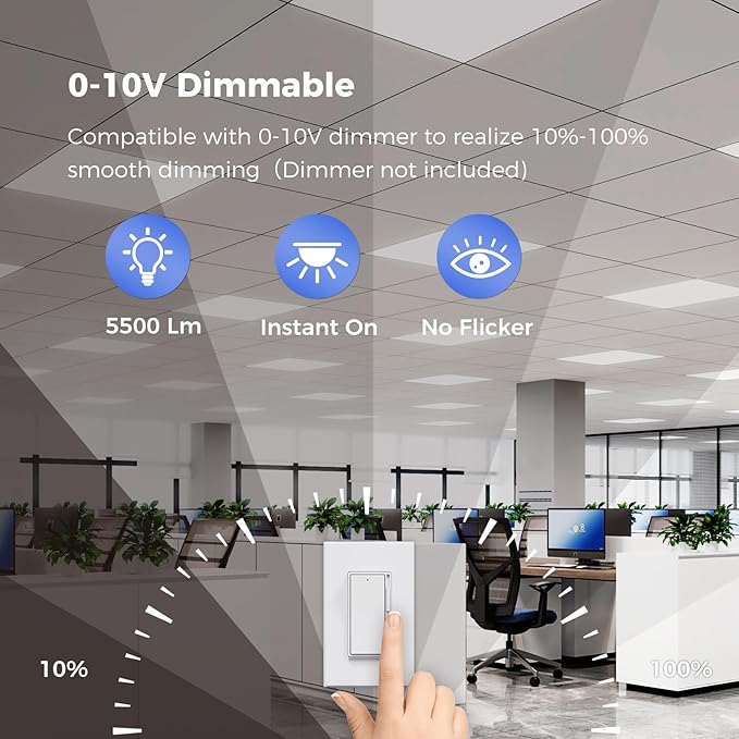 AIKVSXER 6 Pack 2x2 LED Flat Panel Light - Selectable 5 CCT 3000K-6500K & 5 Wattage 30-50W 5500Lm 0-10V Dimmable 2x2 led Drop Ceiling Lights 120-277V for Commercial and Home