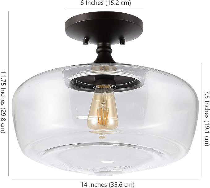 JONATHAN Y 14" Oil Rubbed Bronze Modern Farmhouse LED Flush Mount Light Fixture, Clear Glass Shade, Rustic Industrial Schoolhouse Lamp for Kitchen Hallway Bedroom JYL7517A