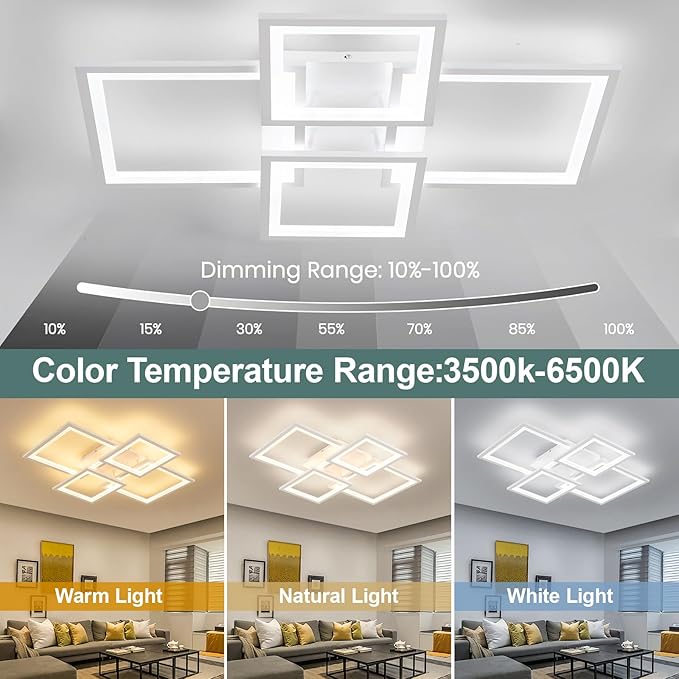EIDISUNY Modern LED Ceiling Light, Square LED Flush Mount Ceiling Light, Dimmable Kitchen Light Fixtures with Remote&APP, Close to Ceiling Lighting Fixture for Dining Room Kitchen Living Room Bedroom