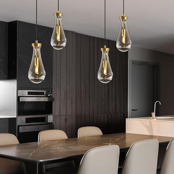 Raindrop Pendant Lights Kitchen Island: Raindrops Crystal Light Fixtures of 2 Lights - Gold Brass Teardrop Lighting over Dining Table - Modern Adjustable Tear Drop Ceiling Pendants Light Bulb Included