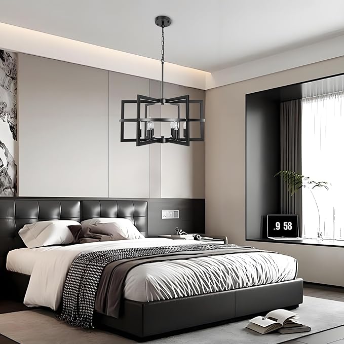 Modern Black Chandelier Ceiling Light for Dining Room, 6-Light Farmhouse Pendant Light Fixture for Over Table, Kitchen Island Lighting, Living Room, Bedroom, Entryway Foyer, Hallway & Staircase