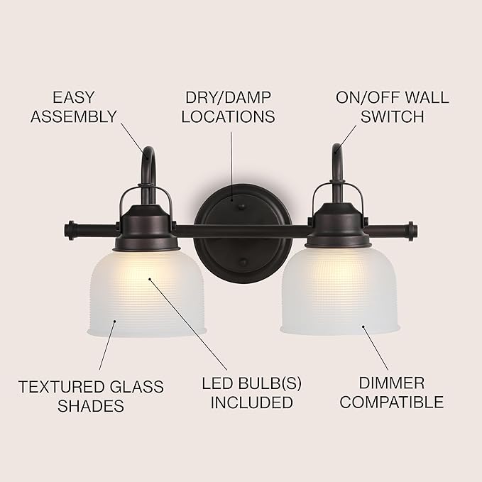 JONATHAN Y 5.75" Oil Rubbed Bronze Modern Bathroom Vanity Light, 2-Light LED Wall Sconce, Clear Glass Bell Shade for Mirror Hallway Kitchen, ETL Listed, LED Bulb Included (JYL7408C)