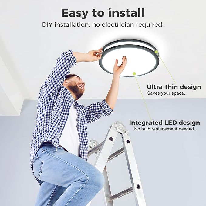 hepside Dimmable Flush Mount LED Ceiling Light, 13inch 24W Ceiling Light Fixtures, 5CCT (3000K 3500K 4000K 5000K 6500K) Adjustable Ceiling Lamps for Kitchen Bathroom Bedroom Hallway