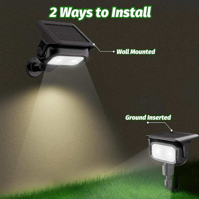 Solar Outdoor Spotlights, 2-in-1 Solar Powered Adjustable Landscape Lights, IP65 Waterproof Wall Lights & Ground Inserted Lights for Yard, Garden, Pathway (Cool White,4 Pack)