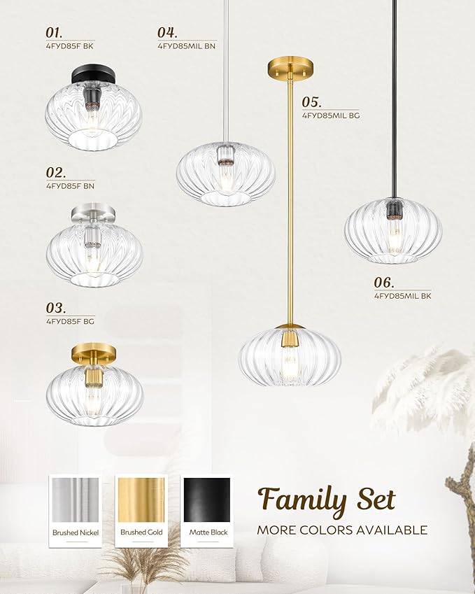 FEMILA Black Semi Flush Mount Ceiling Light, 10.3" Ceiling Light Fixtures for Kitchen Island, Bedroom, Living Room, with Dome Glass Shade, E26 Base, 4FYD85F BK
