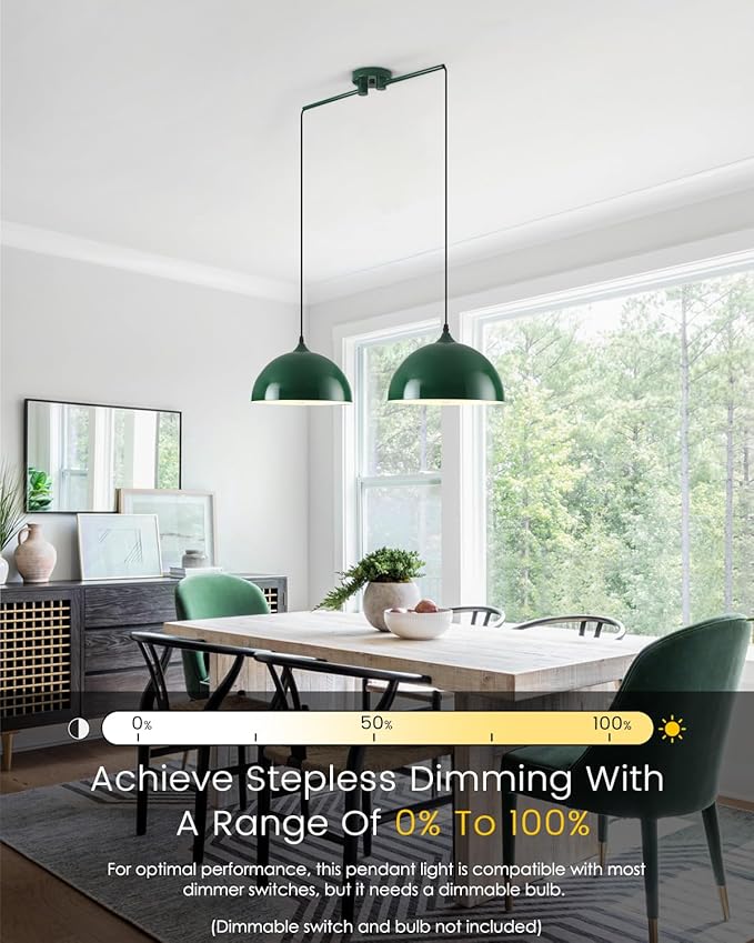 Pendant Lights Kitchen Island 2-Light, Green Dome Pendant Light, Modern Dining Room Light Fixture, Kitchen Island Lighting, Island Pendant Lights for Kitchen, Dining Room, Bar, Cafe