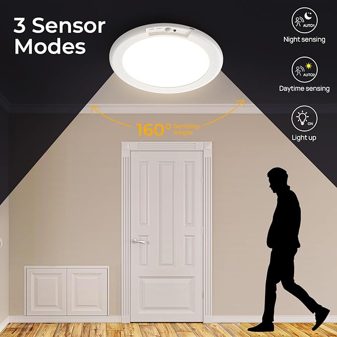 HURYEE Magnetic Wireless Ceiling Lights, Battery Operated Ceiling Light wiht Remote, Rechargeable Motion Sensor Closet Light for Shower Bathroom Hallway Porch