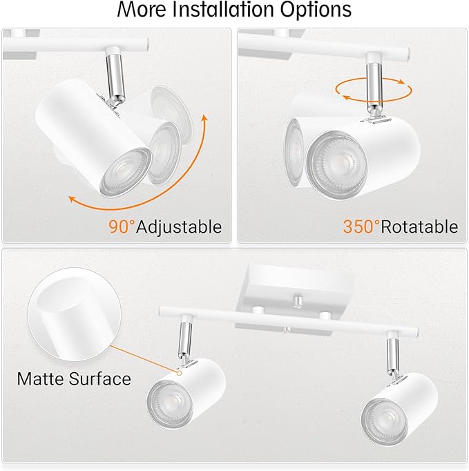 BoostArea 2-Light Track Lighting Kit, LED Track Lighting with GU10 Socket, Flexibly Rotatable Light Heads, Modern Track Lighting Fixtures Ceiling for Kitchen, Bedroom, Living Room, Bulb Not Included