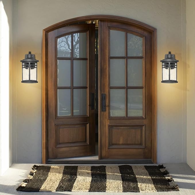 Darkaway Dusk to Dawn Outdoor Porch Wall Light,Outside Wall Mounted Light Seeded Glass Exterior Waterproof Lantern 14.57inch Large Modern Wall Sconce Lighting for House Front Door Garage