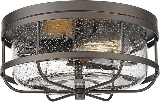 Light Fixtures Ceiling Mount, 12 Inch Flush Mount Ceiling Light with Seeded Glass in Oil Rubbed Bronze Finish for Bedroom Bathroom Kitchen Porch Hallway Hall, ROS91A-ORB
