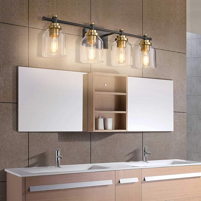 SOLFART Vintage Vanity Light Over Mirror Wall Sconce Bathroom Light Fixtures Black Brass Wall Lighting Bath Light Over Vanity