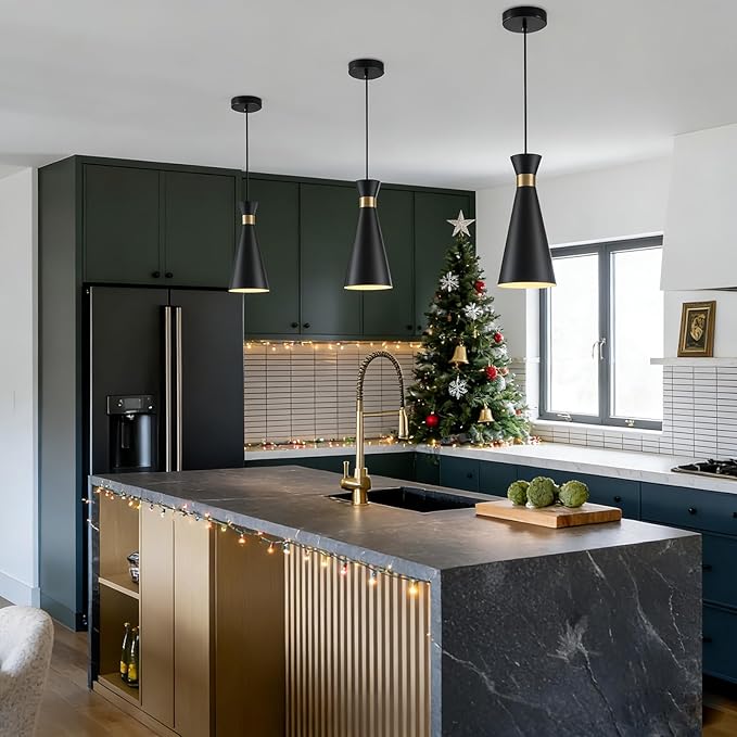 2026 New Black Gold Pendant Lights Kitchen Island Lights for Kitchen, 5.9"W Small Modern Island Lighting Fixtures 1-Light Single Farmhouse Adjustable Hanging Pendant Light Fixtures for Bar Sink, 13“H