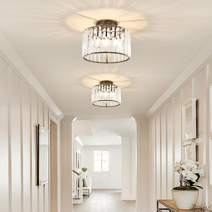 CVKASH 2 Pack Bronze Crystal Semi Flush Mount Ceiling Light Vintage Mini Ceiling Light Fixture Metal Close to Ceiling Lamp for Hallway Kitchen Living Room Bathroom Entryway Bedroom Closet
