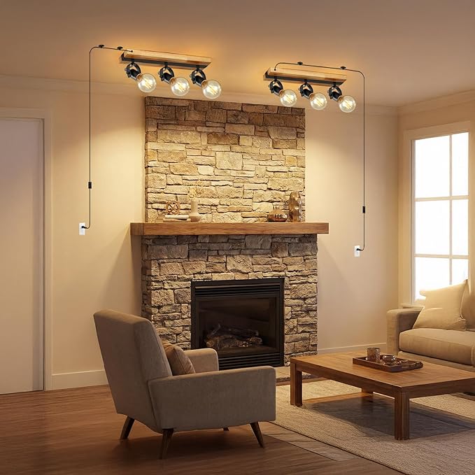 SEEBLEN 3 Light Plug in Track Light,Farmhouse Plug in Ceiling Light with 14.76-Foot Cord,Rotatable Ceiling Spotlight for Kitchen Dining Room Cabinet Hallway Living Room(No Bulb)