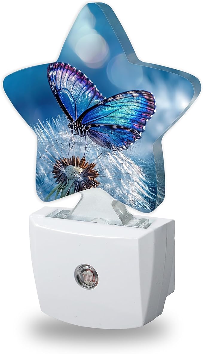 Blue Butterfly Night Lights Plug Into Wall, Dusk to Dawn Light Sensor Night Light for Kids,Energy Efficient Sleep Friendly Lamp for Bedroom Bathroom Nursery