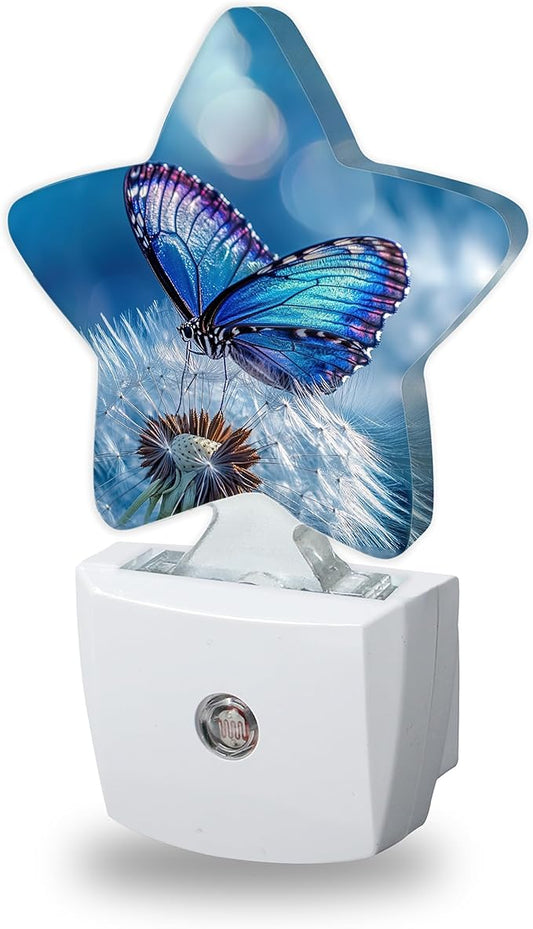 Blue Butterfly Night Lights Plug Into Wall, Dusk to Dawn Light Sensor Night Light for Kids,Energy Efficient Sleep Friendly Lamp for Bedroom Bathroom Nursery