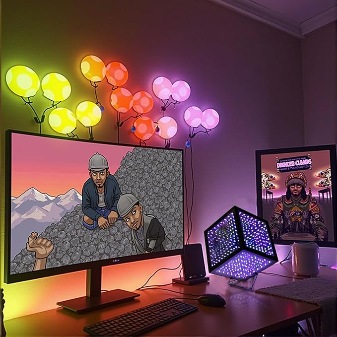 Infinity Mirror Hyper Cube Table Lamp, Desk Art Night Light, Color-Changing Music-Sync APP-Controlled Ambient Light for Gaming, Party, Home, Gift (6 Inches)