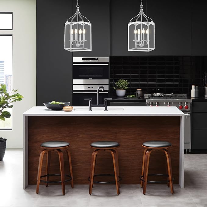 JONATHAN Y 11" Silver 4-Light Traditional Lantern Pendant Light, Metal and Clear Glass Shade, Classic Chandelier for Foyer, Kitchen Island, LED Bulbs Included (JYL7403B)
