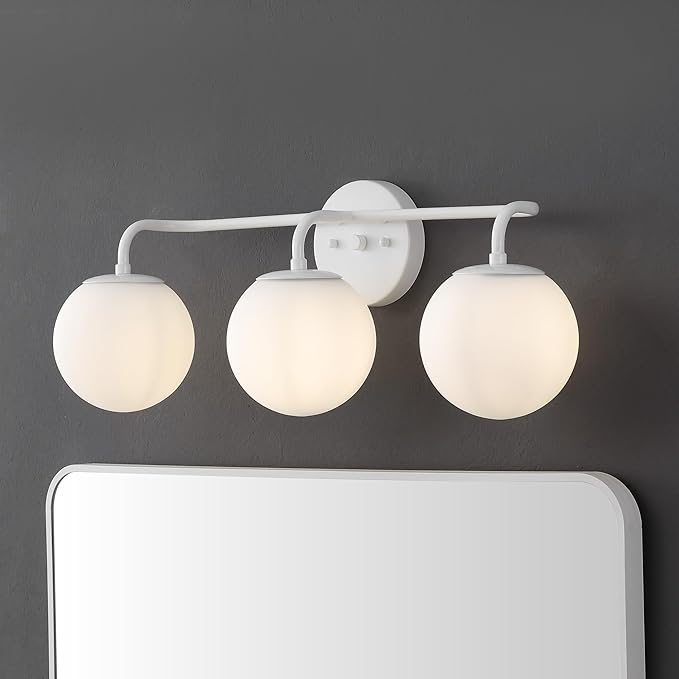 JONATHAN Y 25" White Modern Globe Wall Sconce Vanity Light for Bathroom, White Frosted Glass Shade, Midcentury Parisian Bistro Wall Lamp, LED Bulb Included (JYL3536D)