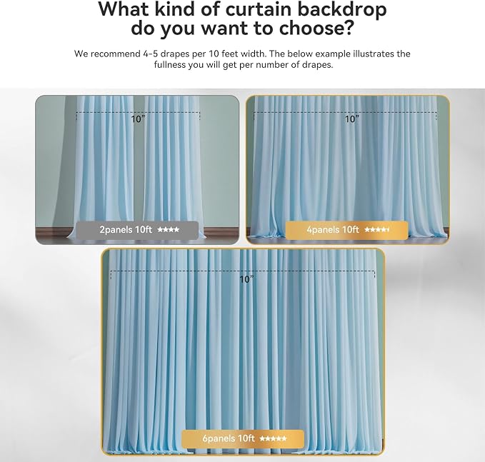 Ledido 3 Pack 10×10ft Blue Tulle Backdrop Curtains with Lights String - 900LED Fairy Lights Sheer Curtain Backdrop for Wedding Baby Shower Photo Shoot Birthday Party Decoration(6 Panels 5×10ft)，Blue