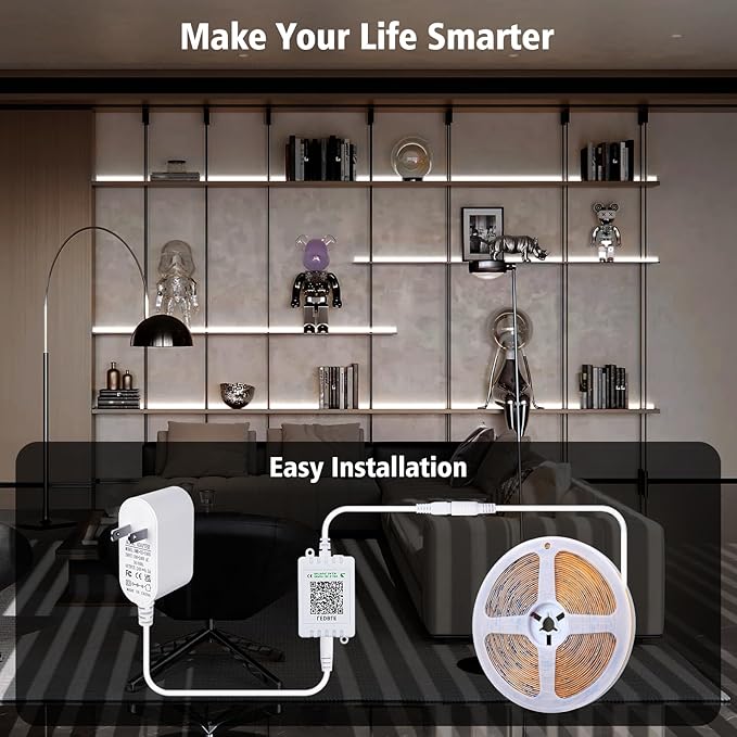 COB LED Strip Lights 32.8ft,6500K DC 24V Dimmable Warm White Flexible LED Lights Strip for Bedroom,with Remote and app Control LED Rope Lights for Living Room,Shelf,Cabine,Bed