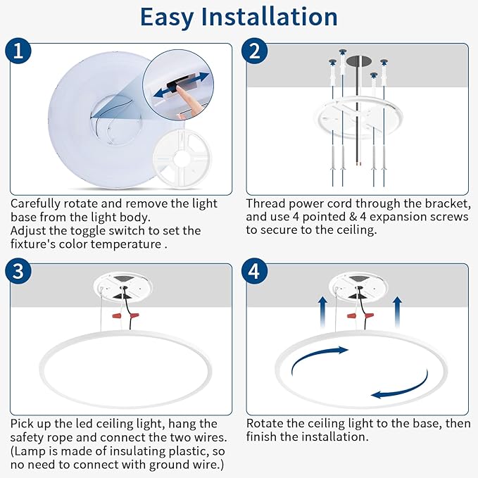 24 inch Dimmable LED Ceiling Light Fixture, Ultra Thin Flush Mount, 50W 5000LM, 3000K/4000K/6500K Selectable, White, Perfect for Bedroom, Kitchen, Dining Room, Living Room, Home Office, Hallway