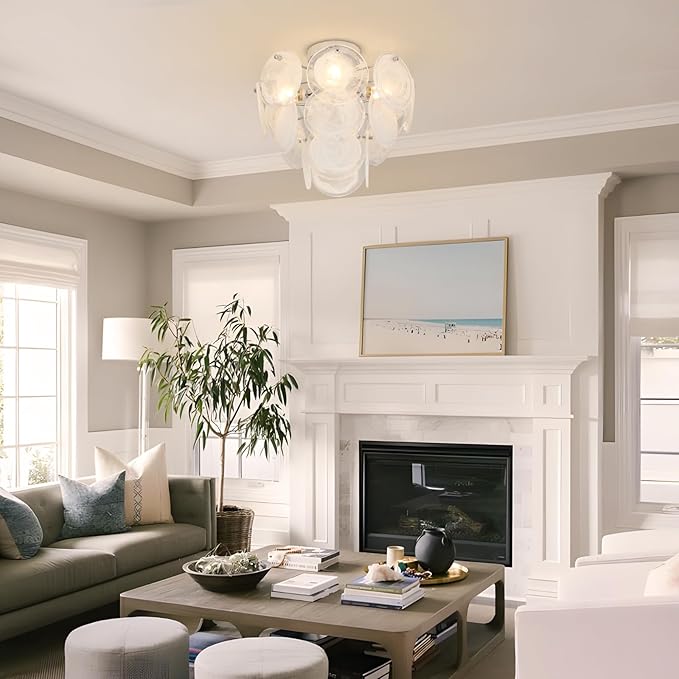 Semi Flush Mount Chandelier, Modern Ceiling Light Fixtures with Glass, 4 Light Chandelier Ceiling Light for Bedroom,Small Chandelier for Living Room,Dining Room,Entryway, Hallway