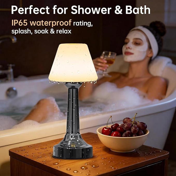 TRRMEZY Shower Lamp Waterproof Bathroom Lamp for Inside Shower Bathtub, 18-Hour Rechargeable Cordless Shower Light, 3-Color Temps Touch Dimmable Light, Small Relaxing Spa Night Lamp for Bathroom