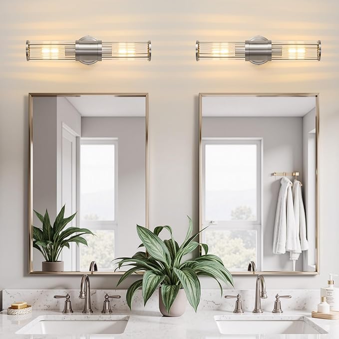 Brushed Nickel Wall Sconce Bathroom Vanity Light Fixtures for Mirror, Modern Wall Light with Glass Rod Shade for Bathroom, Bedroom, Hallway, Living Room - Bulb Not Included