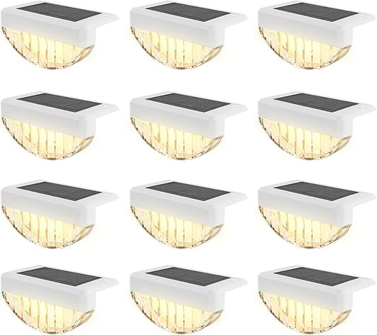 VOLISUN 12 Pack Solar Deck Lights Outdoor, Warm White LED Solar Step Lights for Outside, Waterproof Fence Light for Patio, Deck, Stairs, Yard, Pool and Porch (White)