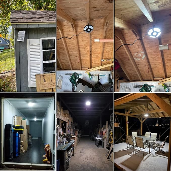 HULPPRE Solar Shed Light-Daytime or Night,4+1 Leaves 136Leds Brighter Solar Light Indoor&Outdoor with Remote,IP65 Barn/Chicken Coop/Workshop/Ceiling/Pendant Lamp for Patio,Garden,Yard,Gazebo