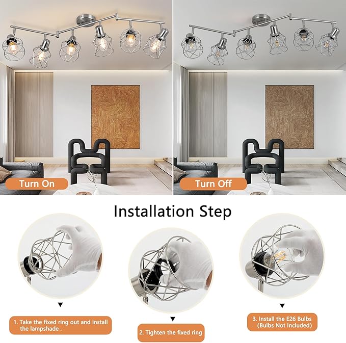 WILON Track Lighting Fixtures, 6-Light Brushed Nickel Flush Mount Track Light Ceiling, 6 Way Spot Light Kitchen Light Fixtures Directional Ceiling Spotlight for Kitchen Hallway Living Room