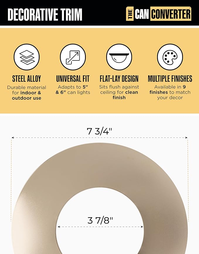 The Can Converter Ceiling Medallion for Recessed Can Light – Home Improvement Decorative Steel Flat Goof Ring & Cover Plate for 5" & 6" Cans, Small Ceiling Medallion for Chandeliers, Polished Nickel