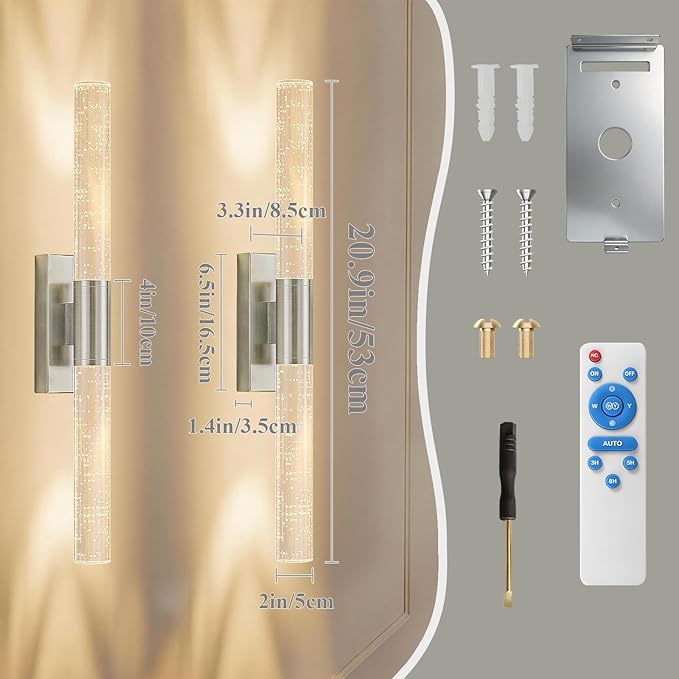 camuucci Battery Operated Wall Sconces Set of 2 Rechargeable Battery Powered Wall Light with 12000mAh Not Hardwired Dimmable Wall Lamp Fixtures for Bedroom Living Room Silver 20.9 Inches
