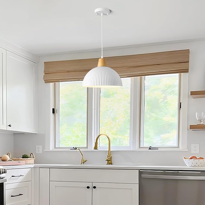White Pendant Lights Kitchen Island, 11.8" Dome Pendant Light Modern Farmhouse Hanging Light for Dining Room Bedroom Bar Sink